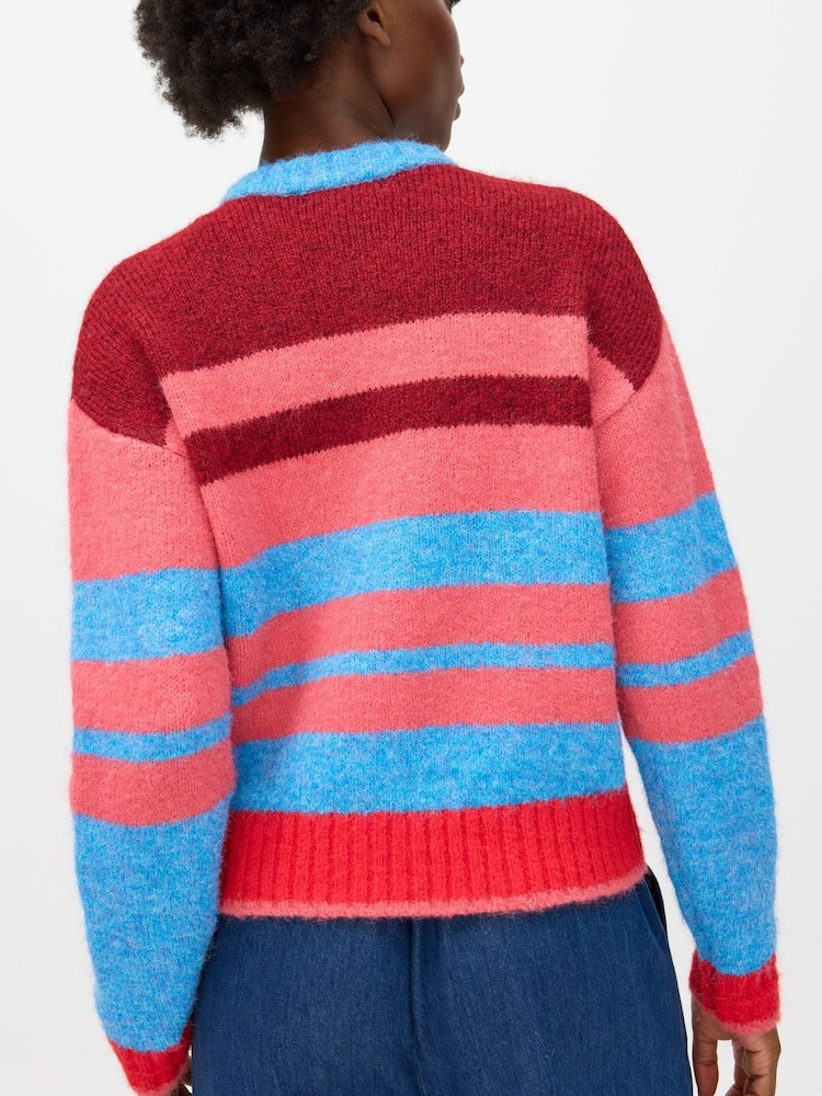Oliver Bonas Red Striped Knitted Bomber Jacket - Image 2 of 7 Oliver Bonas Red Striped Knitted Bomber Jacket - Image 2 of 7