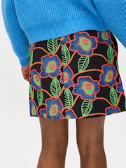 Oliver Bonas Black Floral Embroidered Mini Skirt - Image 2 of 7