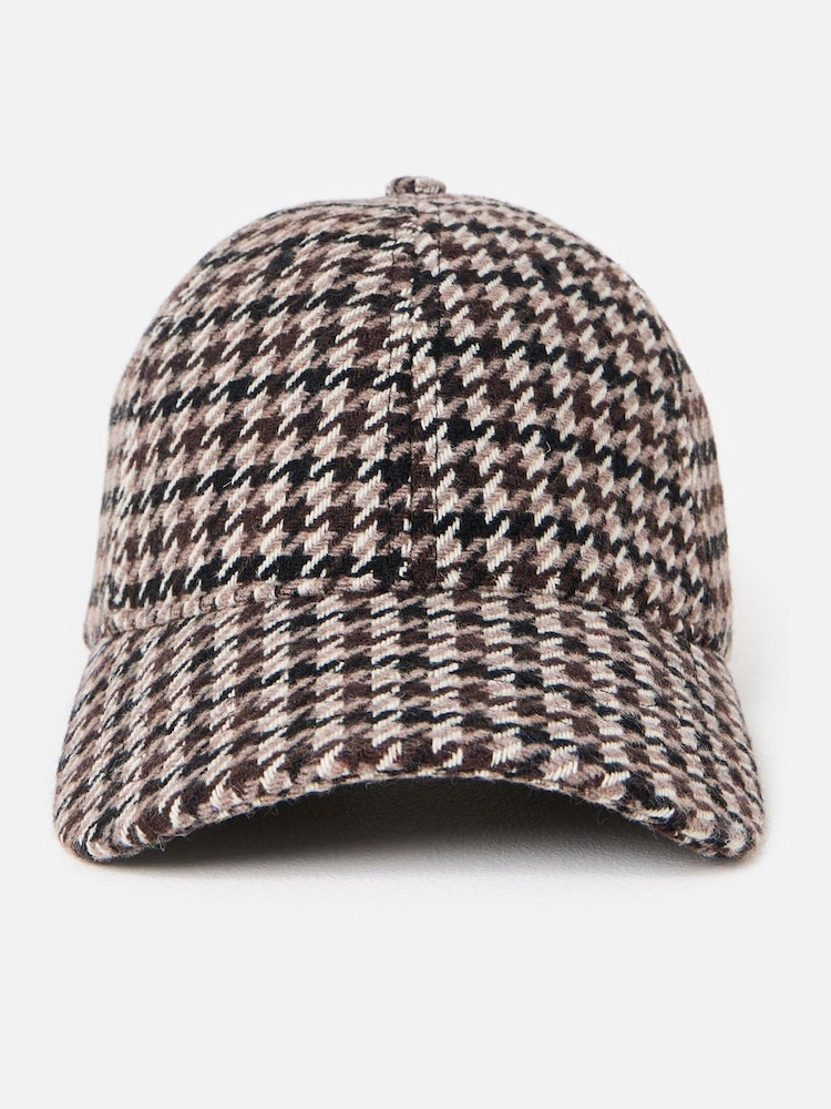 Oliver Bonas Black Houndstooth Cherry Motif Cap Hat - Image 1 of 5 Oliver Bonas Black Houndstooth Cherry Motif Cap Hat - Image 1 of 5