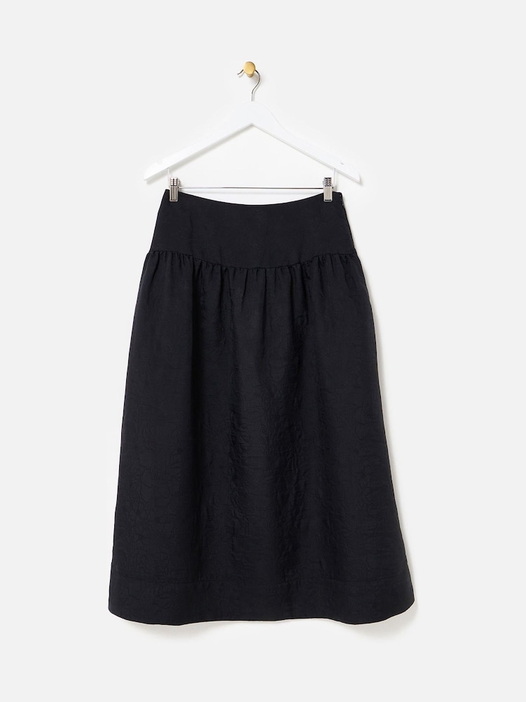 Oliver Bonas Black Floral Quilted Midi Skirt - Image 1 of 5 Oliver Bonas Black Floral Quilted Midi Skirt - Image 1 of 5