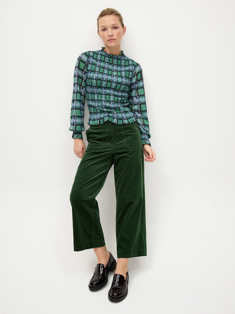 Oliver Bonas Green Corduroy Cropped Wide Leg Trousers - Image 1 of 8 Oliver Bonas Green Corduroy Cropped Wide Leg Trousers - Image 1 of 8