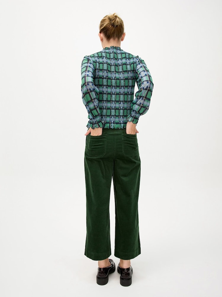 Oliver Bonas Green Corduroy Cropped Wide Leg Trousers - Image 2 of 8 Oliver Bonas Green Corduroy Cropped Wide Leg Trousers - Image 2 of 8