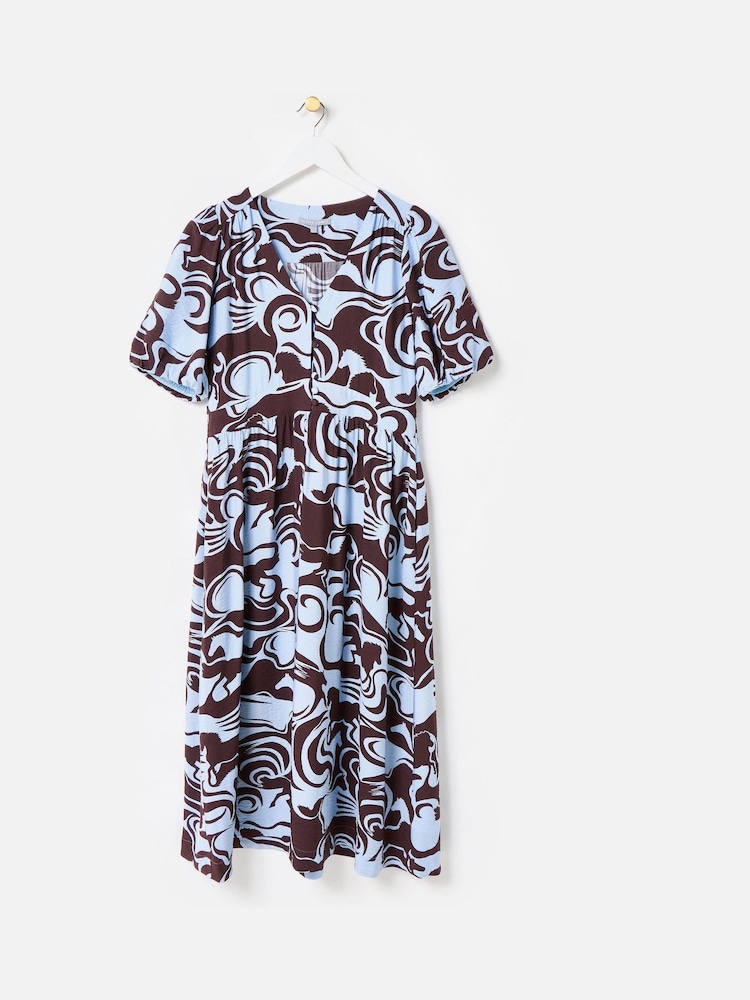 Oliver Bonas Brown Horse Print V-Neck Midi Dress - Image 2 of 7 Oliver Bonas Brown Horse Print V-Neck Midi Dress - Image 2 of 7