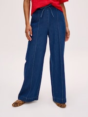 Oliver Bonas Blue Washed Seam Detail Wide Leg Jogger Trousers - Image 1 of 7