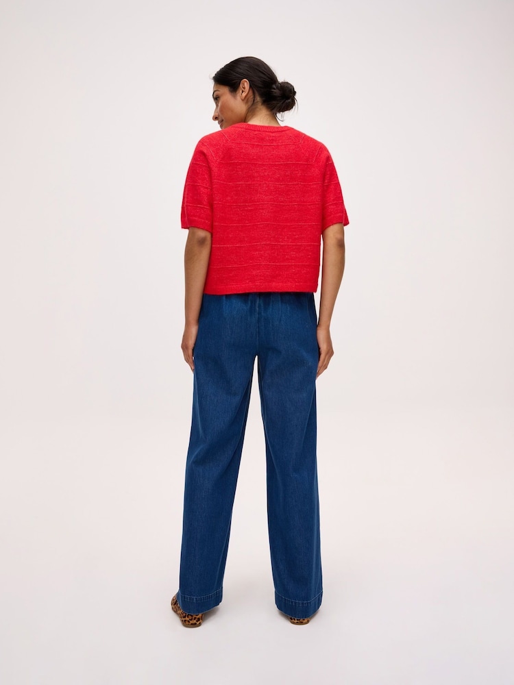 Oliver Bonas Blue Washed Seam Detail Wide Leg Jogger Trousers - Image 2 of 7