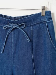 Oliver Bonas Blue Washed Seam Detail Wide Leg Jogger Trousers - Image 6 of 7
