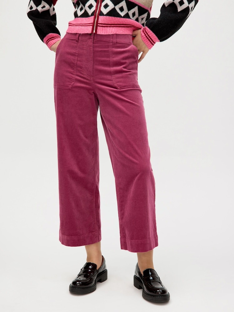 Oliver Bonas Purple Corduroy Cropped Wide Leg Trousers - Image 1 of 8