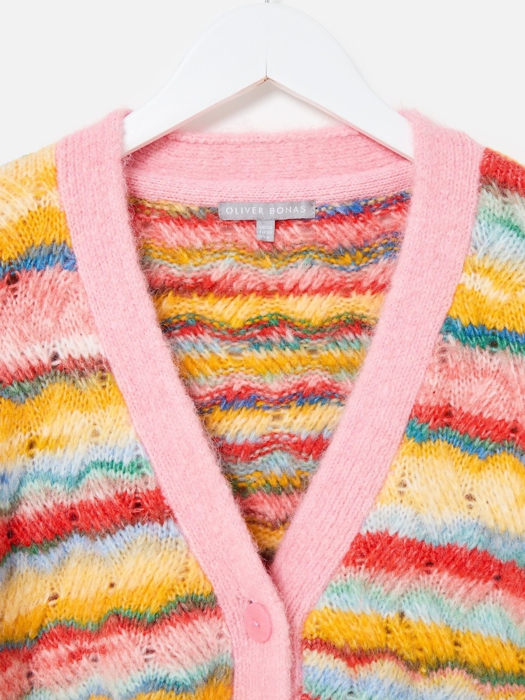 Buy Oliver Bonas Orange Striped V-Neck Knitted Cardigan from the