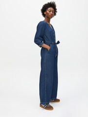Oliver Bonas Blue Denim V-Neck Tie Waist Jumpsuit - Image 1 of 8