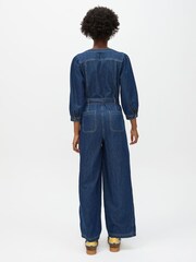 Oliver Bonas Blue Denim V-Neck Tie Waist Jumpsuit - Image 2 of 8