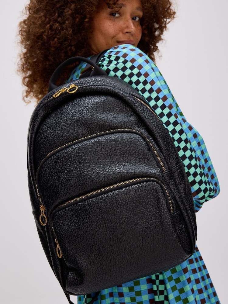 Oliver Bonas Black Harper Triple Zip Backpack - Image 1 of 7 Oliver Bonas Black Harper Triple Zip Backpack - Image 1 of 7