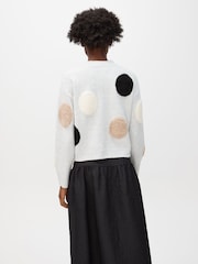 Oliver Bonas Grey Textured Spot Crew Neck Knitted Cardigan - Image 2 of 8