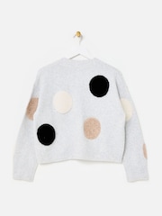 Oliver Bonas Grey Textured Spot Crew Neck Knitted Cardigan - Image 4 of 8