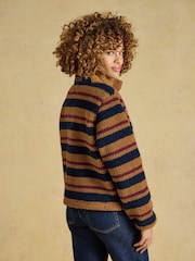 Joules Lottie Tan Brown Stripe Zip Through Borg Fleece - Image 2 of 9