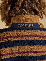 Joules Lottie Tan Brown Stripe Zip Through Borg Fleece - Image 7 of 9