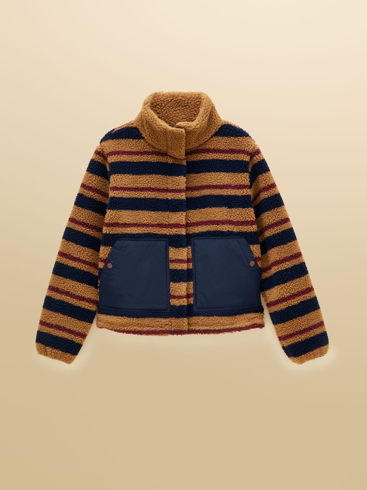 Joules Lottie Tan Brown Stripe Zip Through Borg Fleece - Image 9 of 9 Joules Lottie Tan Brown Stripe Zip Through Borg Fleece - Image 9 of 9
