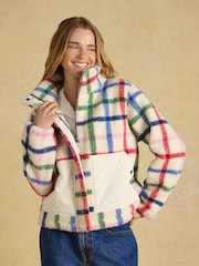 Joules Lottie Cream Check Zip Through Borg Fleece - Image 1 of 7