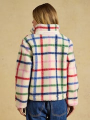 Joules Lottie Cream Check Zip Through Borg Fleece - Image 2 of 7