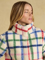Joules Lottie Cream Check Zip Through Borg Fleece - Image 3 of 7