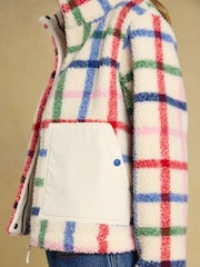 Joules Lottie Cream Check Zip Through Borg Fleece - Image 4 of 7
