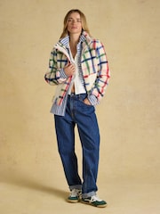 Joules Lottie Cream Check Zip Through Borg Fleece - Image 5 of 7