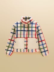 Joules Lottie Cream Check Zip Through Borg Fleece - Image 7 of 7