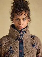 Joules Mink Brown Horse Print Borg Fleece Jacket - Image 5 of 9