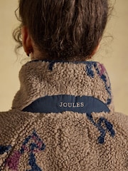 Joules Mink Brown Horse Print Borg Fleece Jacket - Image 8 of 9
