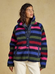Joules Navy Stripe Borg Fleece Jacket - Image 1 of 9