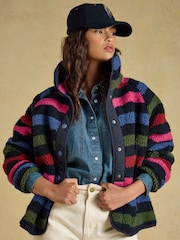 Joules Navy Stripe Borg Fleece Jacket - Image 3 of 9