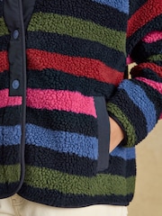 Joules Navy Stripe Borg Fleece Jacket - Image 4 of 9