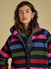 Joules Navy Stripe Borg Fleece Jacket - Image 5 of 9