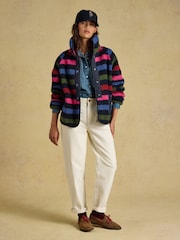 Joules Navy Stripe Borg Fleece Jacket - Image 7 of 9