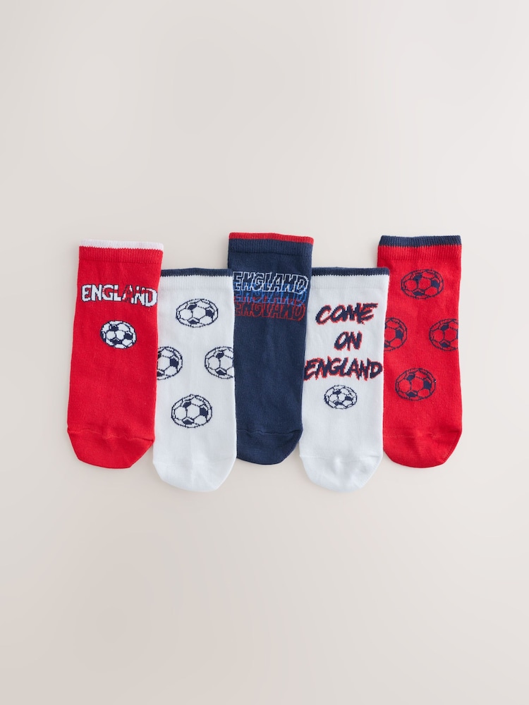 Red/White/Navy Blue Football Cotton Rich Trainer Socks 5 Pack - Image 1 of 3