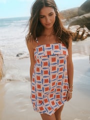 Red Fish Print Strappy Foldover Mini Summer Dress - Image 1 of 8