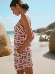 Red Fish Print Strappy Foldover Mini Summer Dress - Image 3 of 8