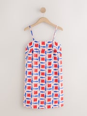 Red Fish Print Strappy Foldover Mini Summer Dress - Image 6 of 8