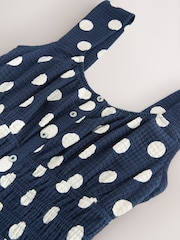 Navy Blue Polka Dot Sleeveless Textured Jersey Midi Summer Dress - Image 6 of 7