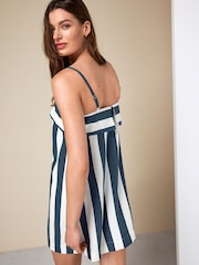 Navy Blue/White Stripe Strappy Foldover Mini Summer Dress - Image 3 of 7