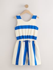 Blue/White Stripe Sleeveless Tie Waist Cotton Playsuit - Image 7 of 9