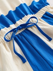 Blue/White Stripe Sleeveless Tie Waist Cotton Playsuit - Image 9 of 9