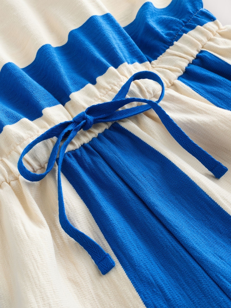 Blue/White Stripe Sleeveless Tie Waist Cotton Playsuit - Image 9 of 9