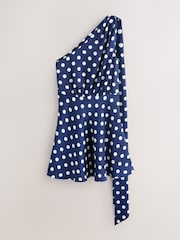 Marineblauw stippen - Textured Satin One Shoulder Mini Dress - Afbeelding 6 van 8