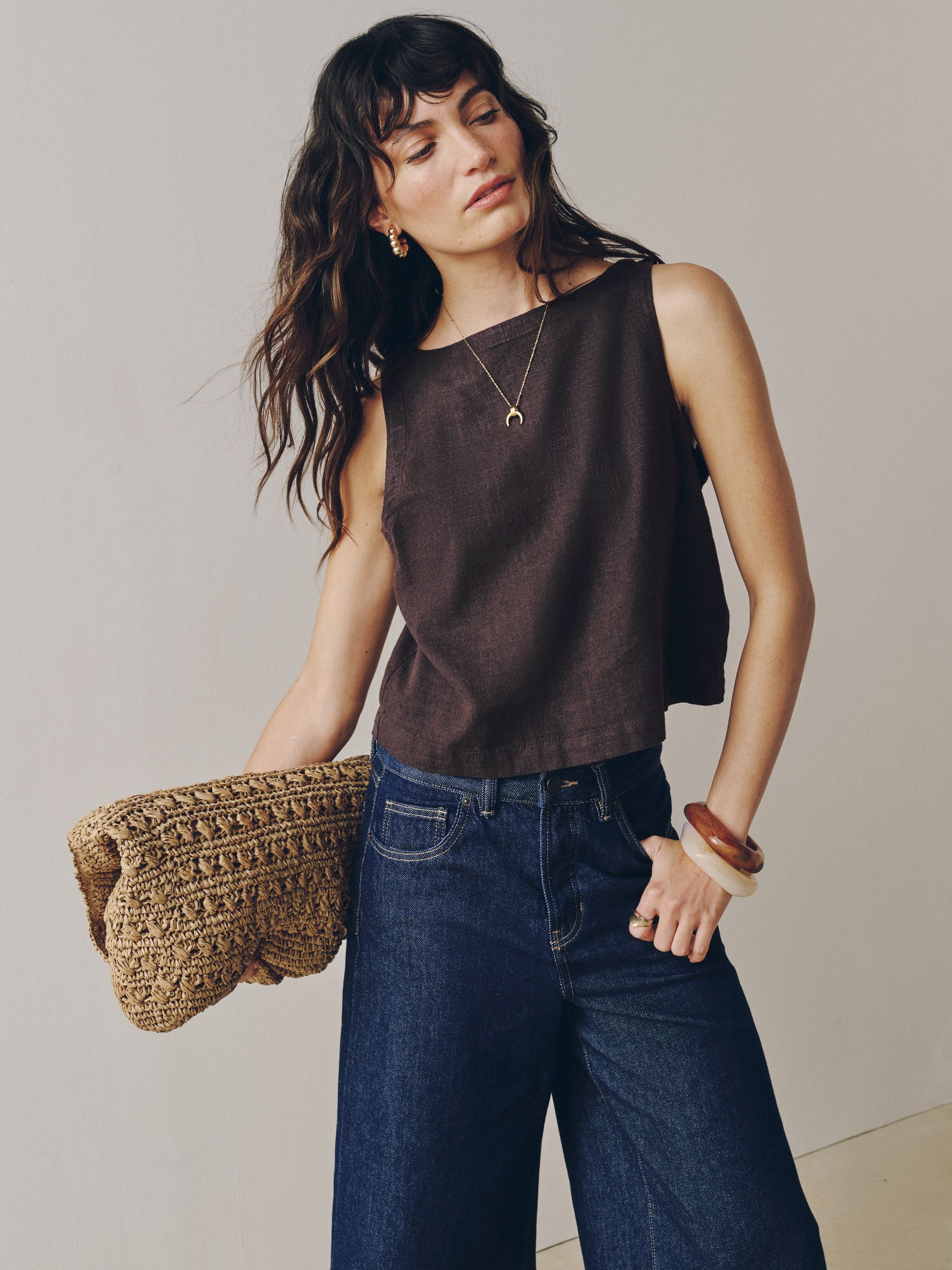 Buy Chocolate Brown Linen Blend Button Shell Top from the Next UK