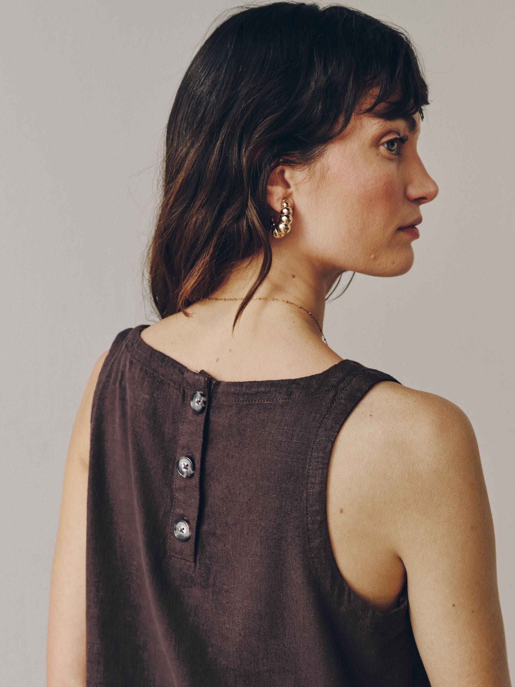 Buy Chocolate Brown Linen Blend Button Shell Top from the Next UK