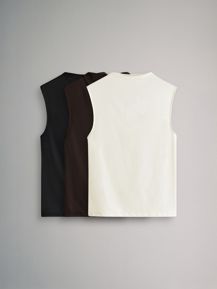 The Set Balck/Chocolate Brown/White 3 Pack Soft Touch High Neck Tops - Image 1 of 6 The Set Balck/Chocolate Brown/White 3 Pack Soft Touch High Neck Tops - Image 1 of 6