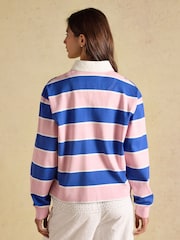 Joules Lara Pink & Blue Striped Cotton Collared Long Sleeve Rugby Shirt - Image 2 of 8
