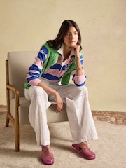 Joules Lara Pink & Blue Striped Cotton Collared Long Sleeve Rugby Shirt - Image 3 of 8