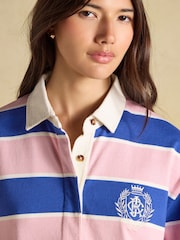 Joules Lara Pink & Blue Striped Cotton Collared Long Sleeve Rugby Shirt - Image 4 of 8