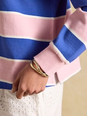 Joules Lara Pink & Blue Striped Cotton Collared Long Sleeve Rugby Shirt - Image 5 of 8